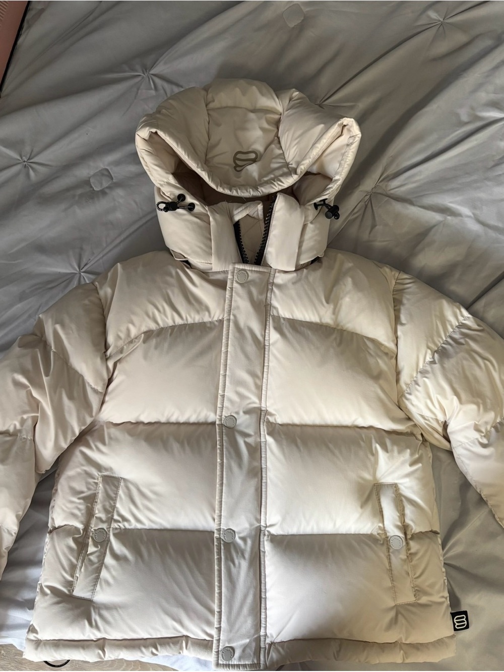 Women's Cream Puffer Jacket with Hood